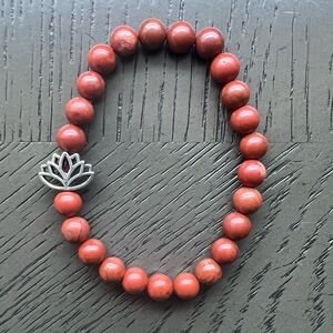Red jasper bracelet with lotus accent 8mm SIZE 7’